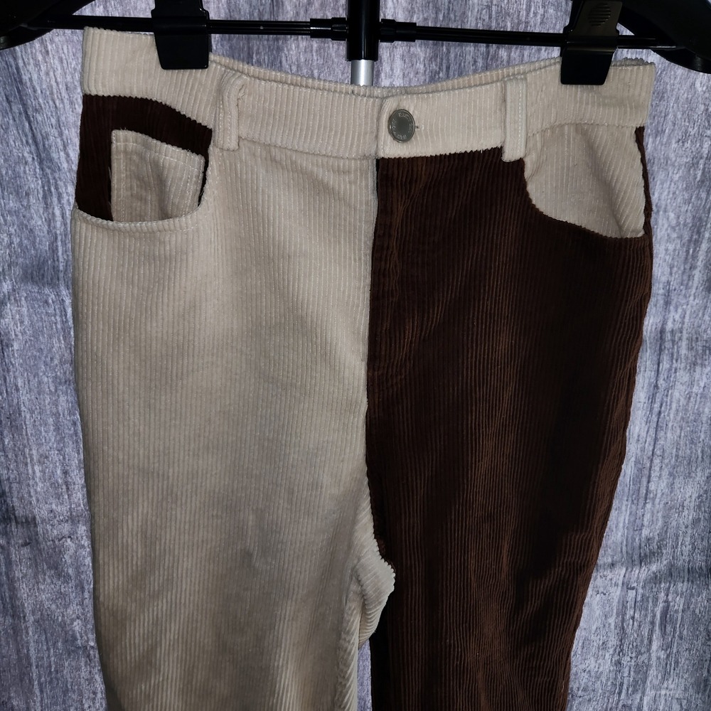 Nasty Gal Color Block Corduroy Pants Brown Beige Retro Style US 6